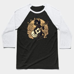 Cool Black Cat Playing Guitar - Funny Cats Baseball T-Shirt